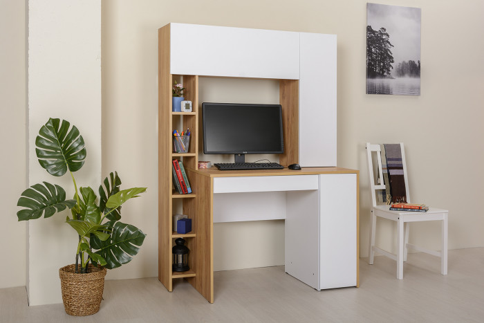 Стол компьютерный Комфорт 12.71, цвет дуб золотой/белый, ШхГхВ 116,7х60,2х165,4 см., НЕ универсальная сборка