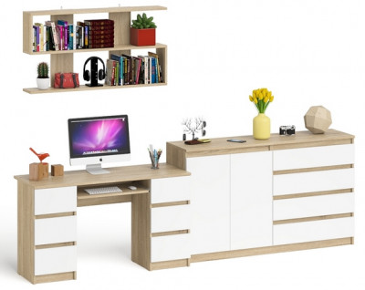 Мори компьютерный стол МС-2 + Комод МК1600.1 + Полка 1200, дуб сонома/белый