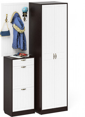 Прихожая П-6 Компоновка № 18, венге/фасады МДФ белое дерево фрезеровка прованс