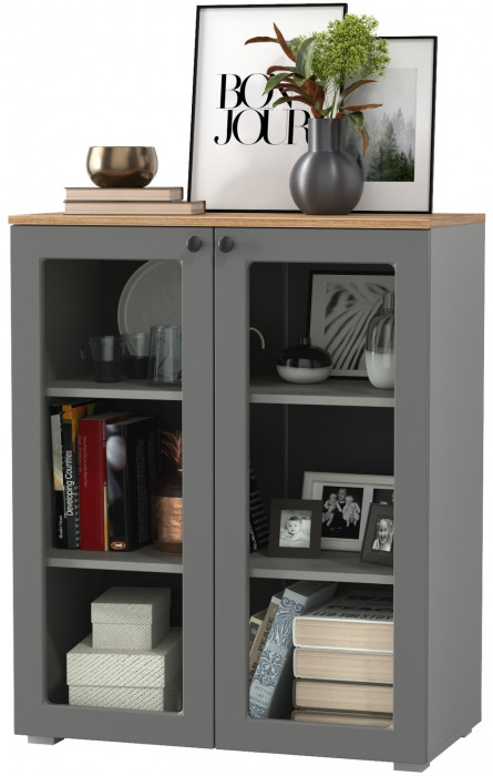Остин 16.394.01 Шкаф-витрина(тумба), цвет серый графит/дуб крафт золотой, ШхГхВ 80х41,9х99,3 см.