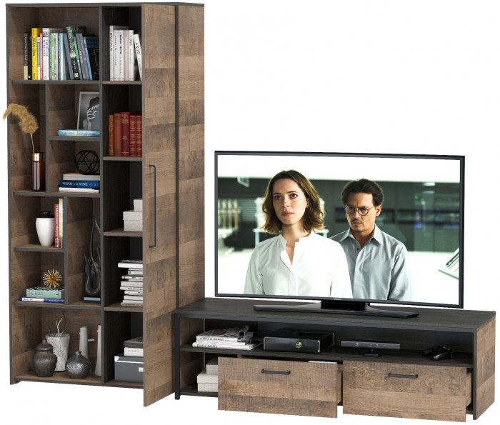 Трувор 13.70 Тумба под ТВ + 13.206 Шкаф-стеллаж, дуб гранж песочный/интра