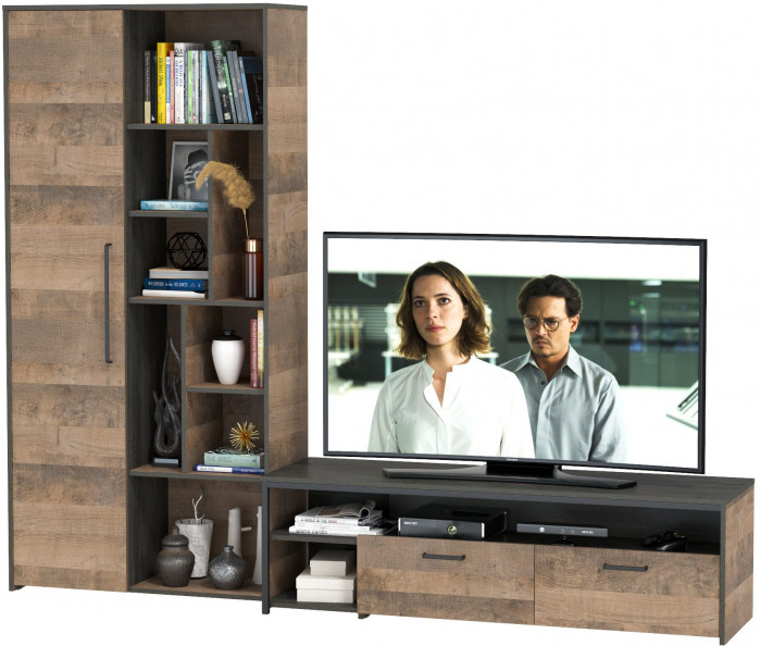 Трувор 13.70 Тумба под ТВ + 13.206 Шкаф-стеллаж, дуб гранж песочный/интра