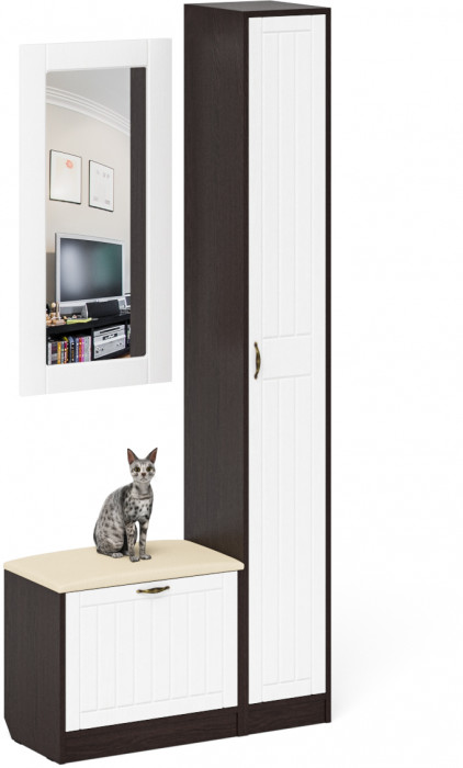 Прихожая П-6 Компоновка № 20, цвет венге/фасады МДФ белое дерево фрезеровка прованс, ШхГхВ 90х35х210 см., универсальная сборка