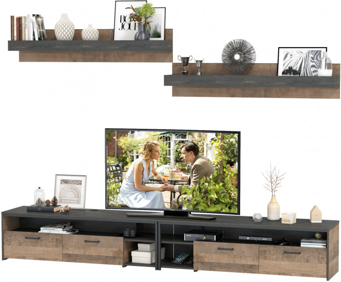 Трувор 13.70 Тумба под ТВ + 13.70 Тумба под ТВ +15.60 Полка + 15.60 Полка, дуб гранж песочный/интра