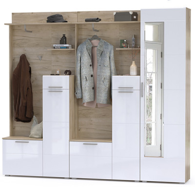 Лайн Прихожая № 03, дуб крафт серый/фасады МДФ белый глянец