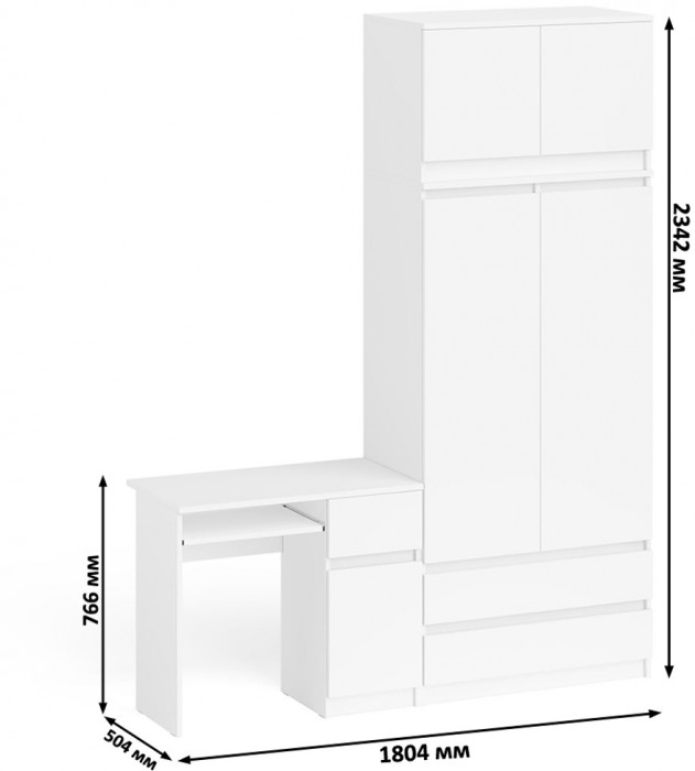 Мори компьютерный стол МС-1 правый + Шкаф МШ900.1 + Антресоль МА900.1, белый