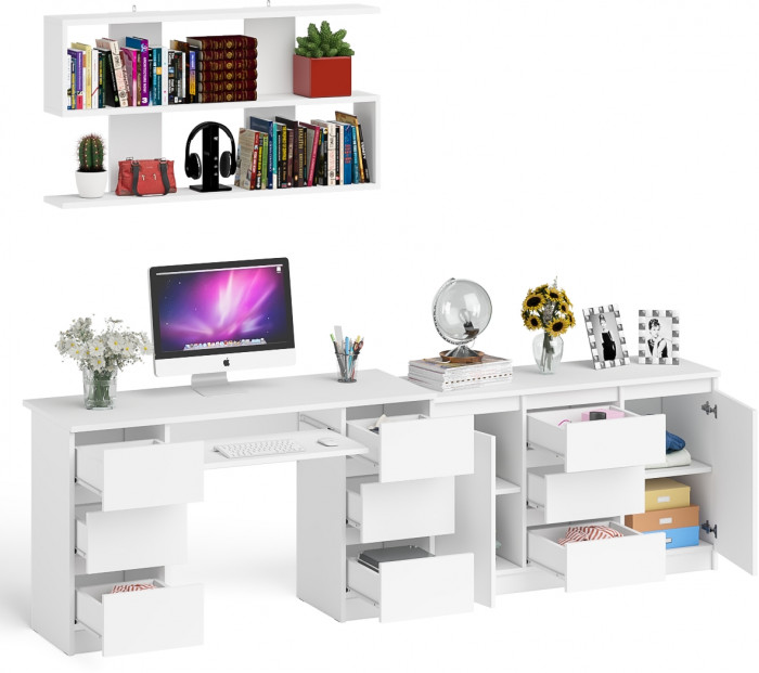 Мори компьютерный стол МС-2 + Комод МК1200.3 + Полка 1200, белый