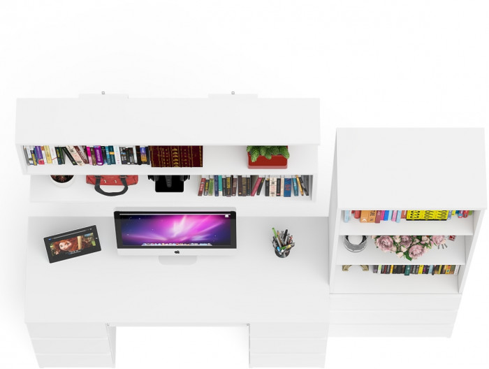 Мори компьютерный стол МС-2 + Стеллаж МСТ600.3 + Полка 1200, белый