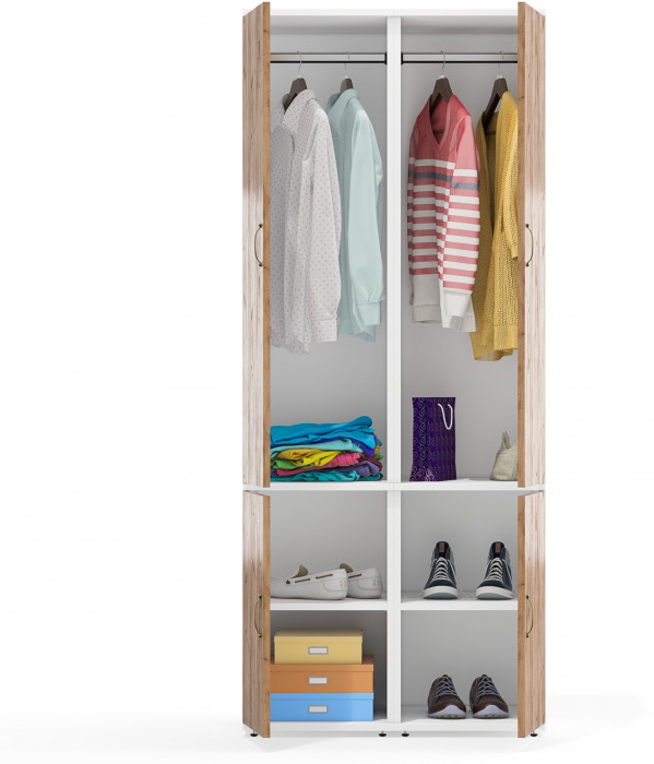 Лидер-8 Пенал МД 23Б 2 шт., цвет белый шагрень/крафт золото, ШхГхВ 80х50х190 см., универсальная сборка