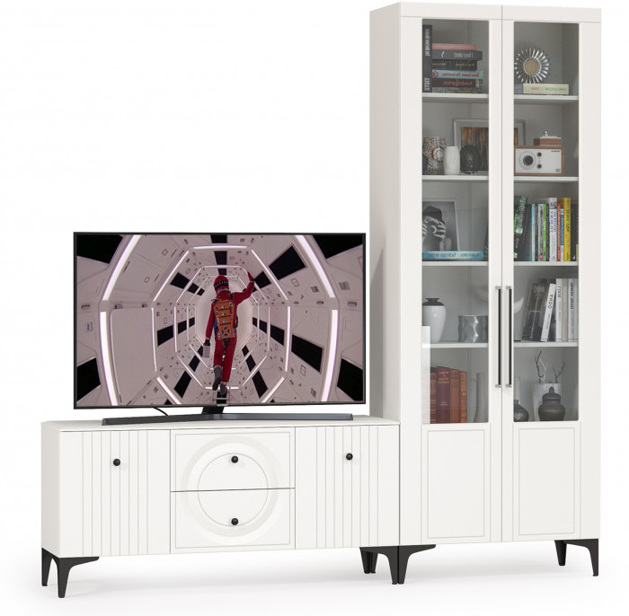 Валенсия Гостиная № 057, цвет ЛДСП белый шагрень/МДФ белый шагрень, ШхГхВ 217,2х38,3х225,2 см., универсальная сборка