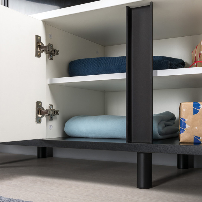 Валенсия Спальня № 26, цвет ЛДСП белый шагрень/чёрный/МДФ белый шагрень/ткань велутто 19, ортопед есть, сп. м. 1600х2000 мм., б/м