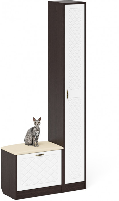 Прихожая П-6 Компоновка № 19, цвет венге/фасады МДФ белое дерево фрезеровка ромб, ШхГхВ 90х35х210 см., универсальная сборка