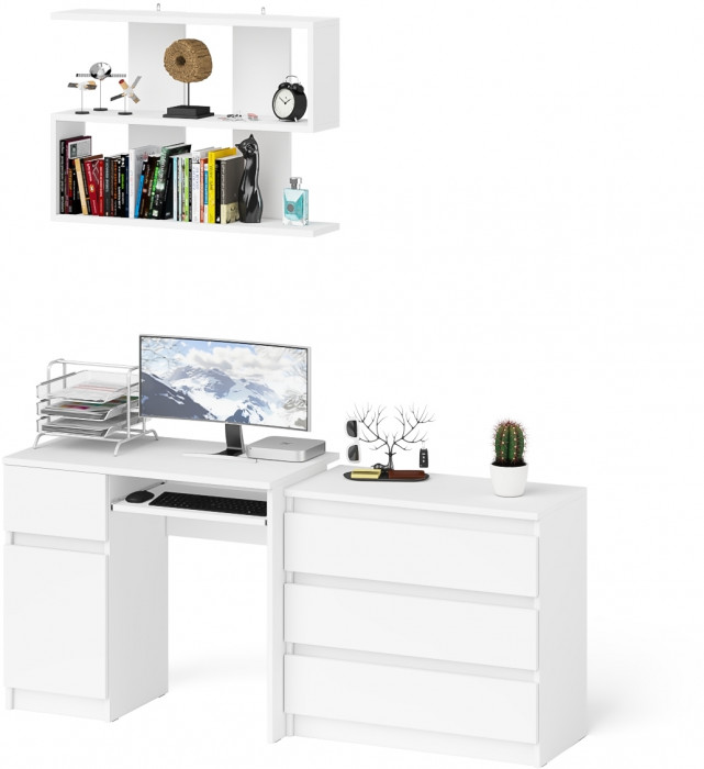 Мори компьютерный стол МС-1 левый + Комод МК800.1 + Полка 900, белый