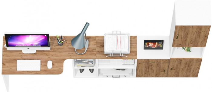 Лидер-8 Стол + Тумба МД 3.15 + Пенал, цвет белый шагрень/крафт золото, ШхГхВ 245х50/30х75/190 см. или 115х50/160х75/190 см., НЕ универсальная сборка