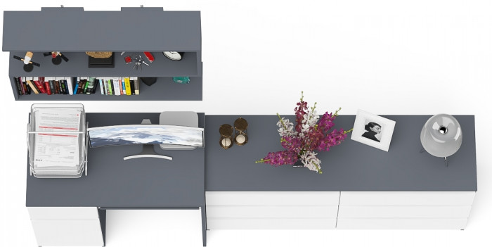 Мори Стол компьютерный МС-1 левый + Комод МК1380.6 + Полка 900, цвет графит/белый, ШхГхВ 228х50х209,6 см., НЕ универсальная сборка