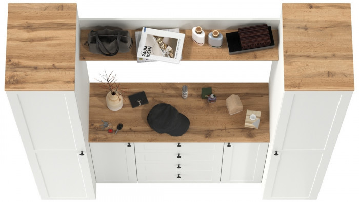 Остин Прихожая 74, белый шагрень/дуб крафт золотой