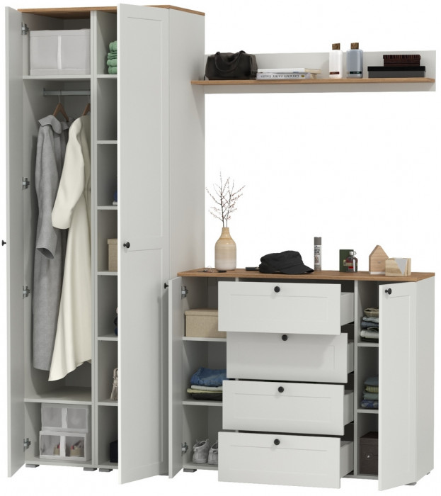 Остин Прихожая 74, белый шагрень/дуб крафт золотой