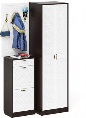 Прихожая П-6 Компоновка № 18, венге/фасады МДФ белое дерево фрезеровка ромб