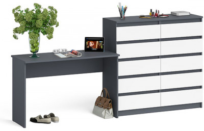 Мори Стол письменный МСП1200.1 + Комод МК1200.10, цвет графит/белый, ШхГхВ 240,8х50х115 см., универсальная сборка