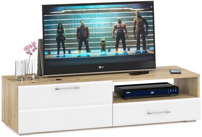 Спальня Стандарт 3-1200Я, дуб сонома/фасады ТВ тумбы МДФ белый глянец