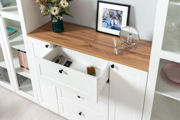 Остин 16.394.02 Шкаф-витрина, цвет белый шагрень/дуб крафт золотой, ШхГхВ 80х41,8х229,8 см.