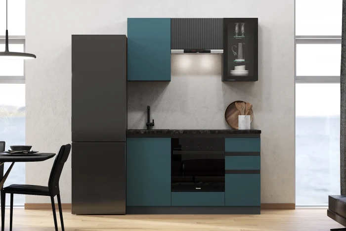 Кухня Техно-6 1,5м Графит/Атлантик софт/Графит софт