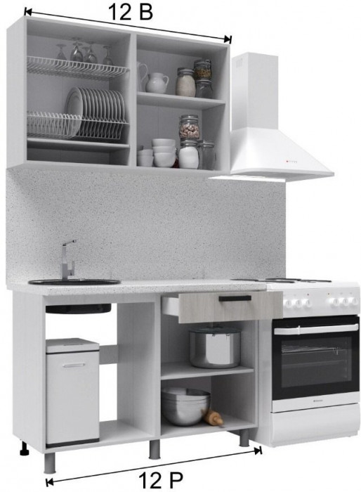 Кухонный гарнитур Тоскана 1,2м Белый/Графит