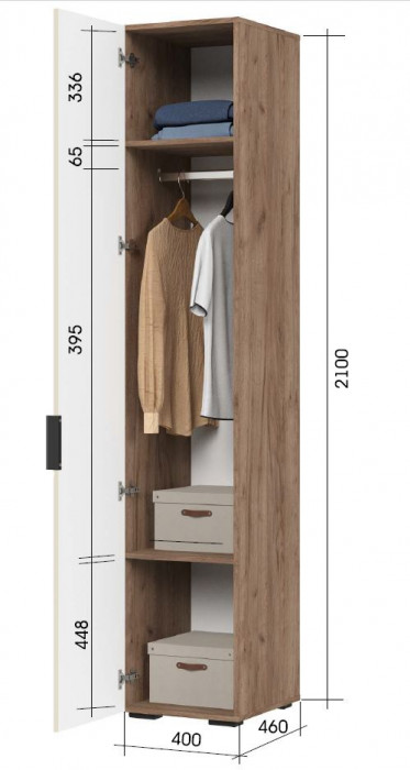 СОНАТА ШК 01 Шкаф 400 (400х2100х460) Фасад МДФ МОНО КЕРАМИКА/Корпус ДУБ КРАФТ ТАБАЧНЫЙ