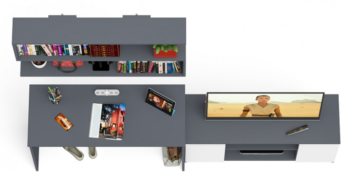 Мори письменный стол МСП1200.1 + Тумба МТВ1200.1 + Полка 1200, графит/белый