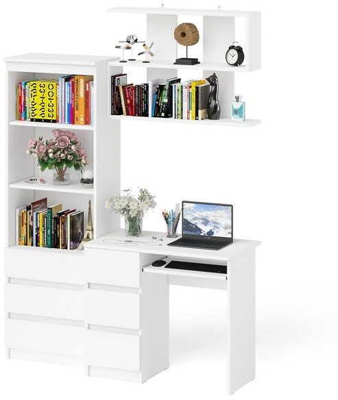 Мори Стол компьютерный МС-6 левый + Стеллаж МСТ600.3 + Полка 900, цвет белый, ШхГхВ 150,4х50х209,6 см., НЕ универсальная сборка