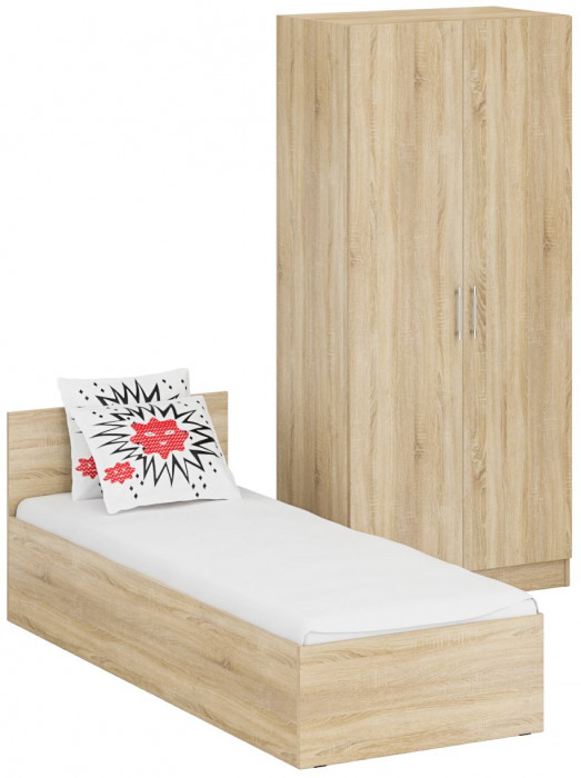 Кровать 0800 + Шкаф 2-х створчатый Стандарт, дуб сонома