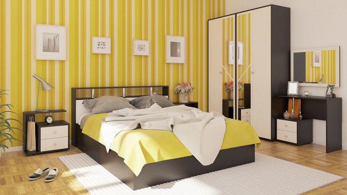 Камелия Кровать 1600, цвет венге/дуб лоредо, ШхГхВ 163,5х217х78,2 см., сп.м. 1600х2000 мм., без матраса, основание есть