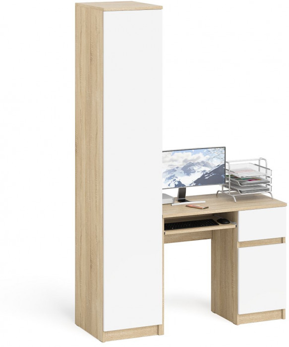 Мори компьютерный стол МС-1 правый + Пенал МШ400.1, дуб сонома/белый