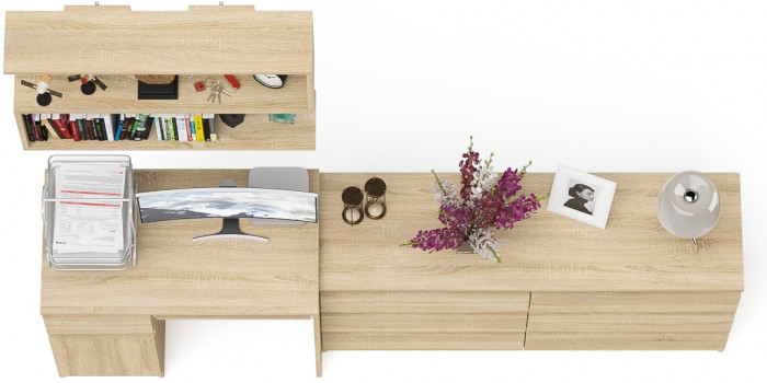 Мори Стол компьютерный МС-1 левый + Комод МК1380.6 + Полка 900, цвет дуб сонома, ШхГхВ 228х50х209,6 см., НЕ универсальная сборка