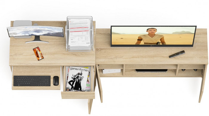 Мори Стол компьютерный МС-1 правый + Тумба МТВ1200.1, цвет дуб сонома, ШхГхВ 210,4х50х76,6 см., выдвижной ящик справа, НЕ универсальная сборка