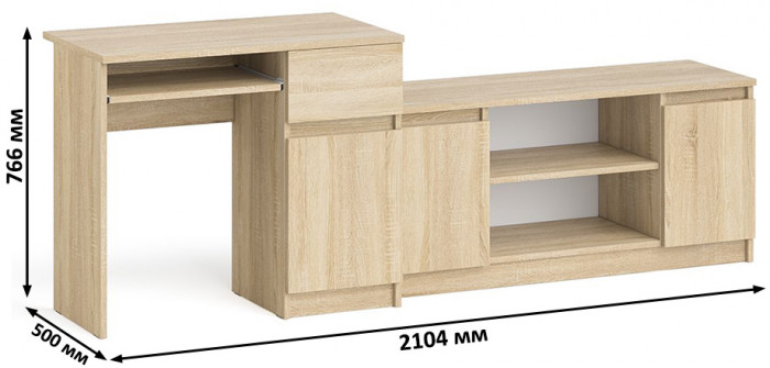 Мори Стол компьютерный МС-1 правый + Тумба МТВ1200.1, цвет дуб сонома, ШхГхВ 210,4х50х76,6 см., выдвижной ящик справа, НЕ универсальная сборка