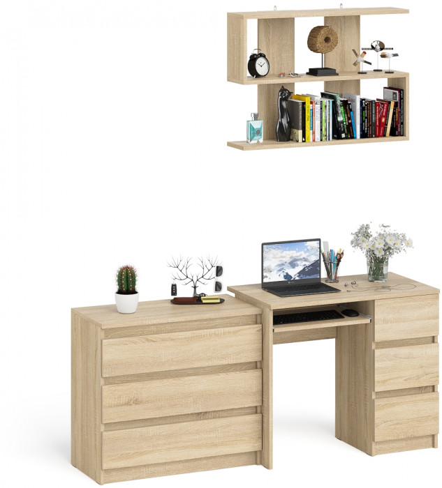 Мори Стол компьютерный МС-6 правый + Комод МК800.1 + Полка 900, цвет дуб сонома, ШхГхВ 170,4х50х209,6 см., НЕ универсальная сборка