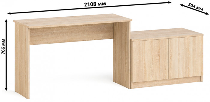 Мори Стол письменный МСП1200.1 + Тумба МА900.1, цвет дуб сонома, ШхГхВ 210,8х50,4х76,6 см., универсальная сборка