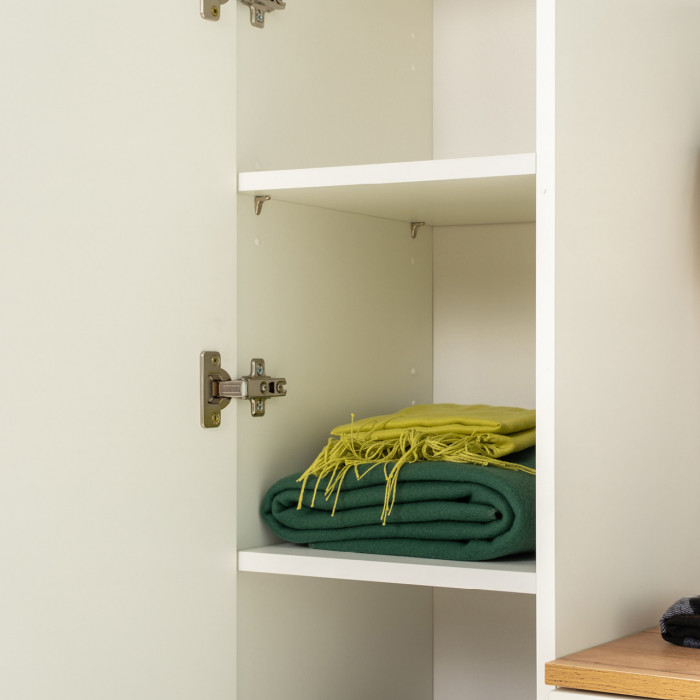 Октава Прихожая 43, цвет белый шагрень/дуб крафт золотой/фасады МДФ белый шагрень, ШхГхВ 129,3х35,4х197,6 см., универсальная сборка