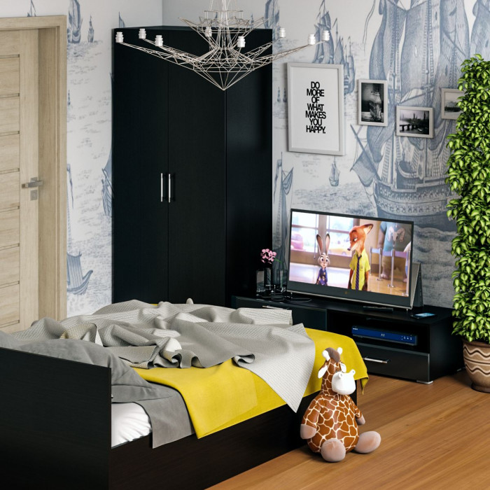 Спальня Стандарт 3-1400, венге/фасады ТВ тумбы МДФ чёрный глянец