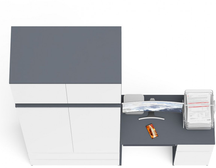 Мори компьютерный стол МС-1 правый + Шкаф МШ900.1 + Антресоль МА900.1, графит/белый