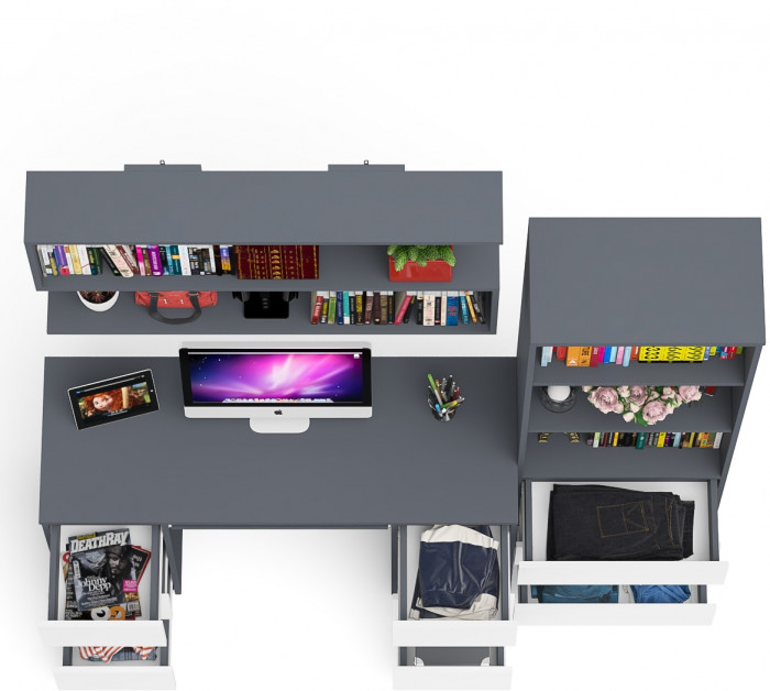 Мори компьютерный стол МС-2 + Стеллаж МСТ600.3 + Полка 1200, графит/белый