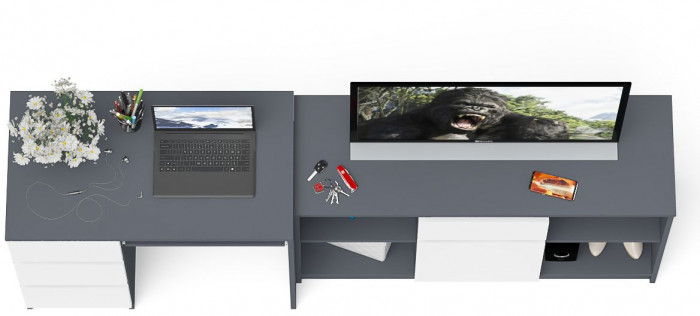 Мори компьютерный стол МС-6 левый + Тумба МТВ1204.1, графит/белый