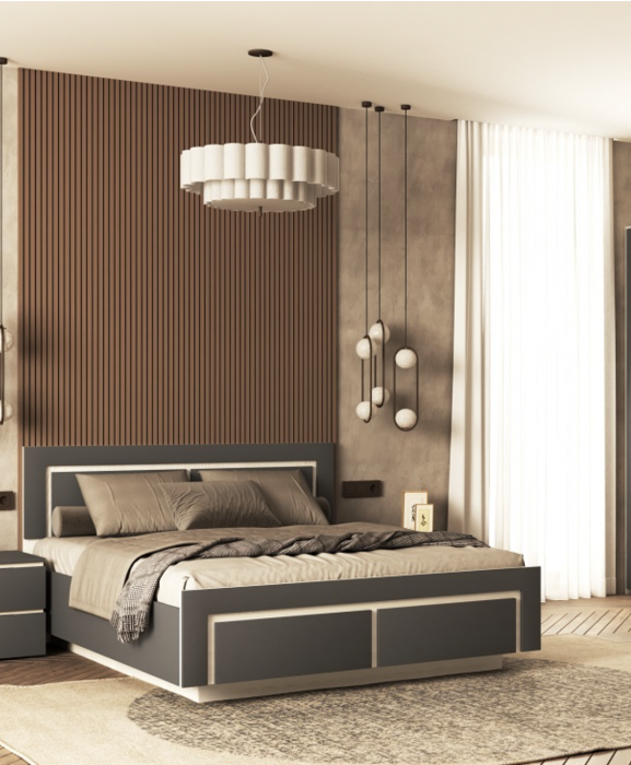 Кровать 160х200 "Ривьера" №1 с щитовым основанием - Ясень снежный/Графит