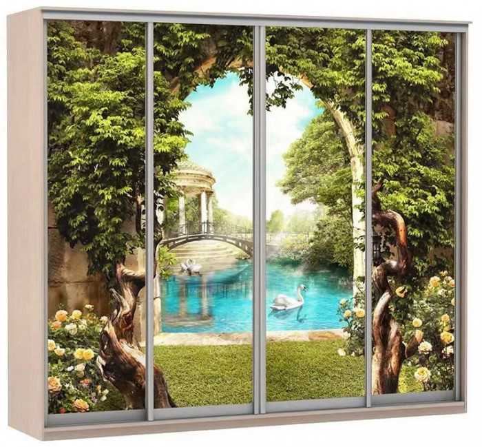 Шкаф купе Модерн 2362х450 4-х дверный 3-х секционный фотопечать №3 ясень