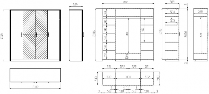 Модульная спальня "Тиволи" из массива дуба, набор 2 - Латте (лак)