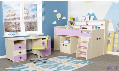 Кровать-чердак Малыш 5 (Дуб молочный/Ирис)