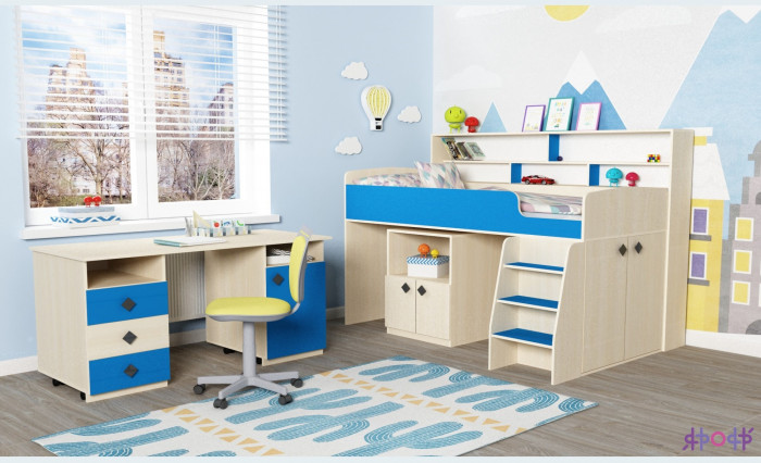 Кровать-чердак Малыш 5 (Дуб молочный/Ирис)