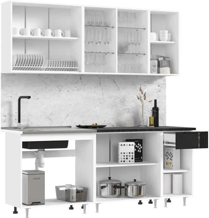 Кухня Виктория 2,0м Пластер блэк/белый