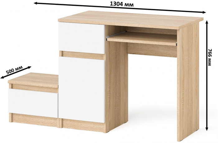 Мори Стол компьютерный МС-1 левый + Тумба ТМП400.1, цвет дуб сонома/белый, ШхГхВ 130,4х50х76,6 см., выдвижной ящик слева, НЕ универсальная сборка